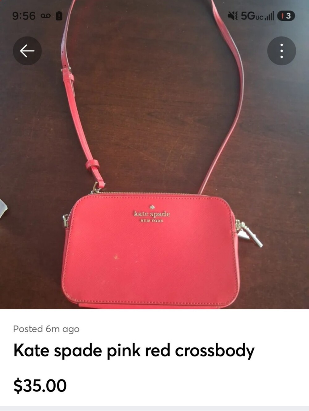 kate spade red-pink saffiano crossbody with gold logo